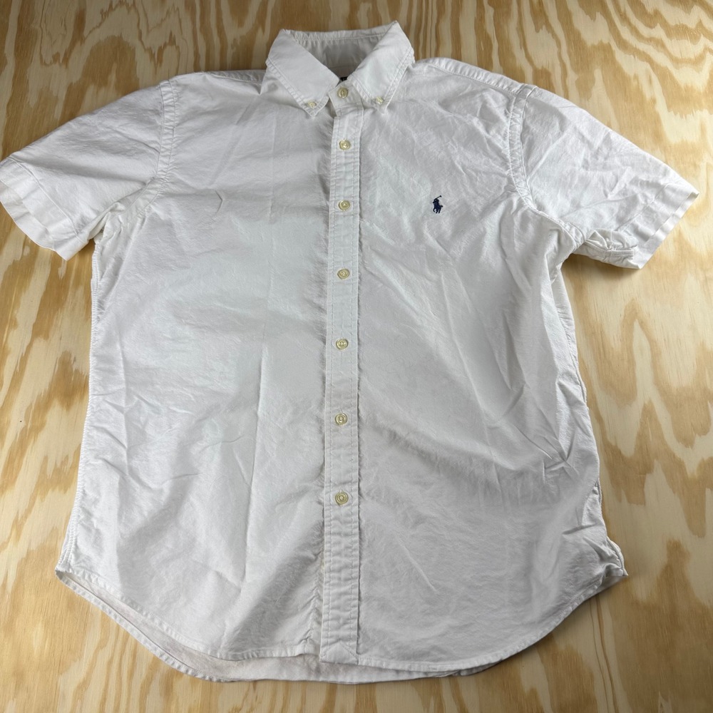Polo Ralph Lauren Mens White Oxford Short Sleeve Button Down Shirt Classic Fit M